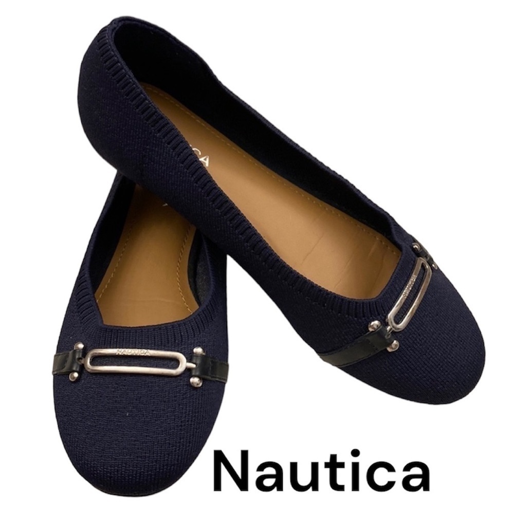 NAUTICA Navy Blue Ballerina Slides with Silver Metal Buckle Detail Size 8